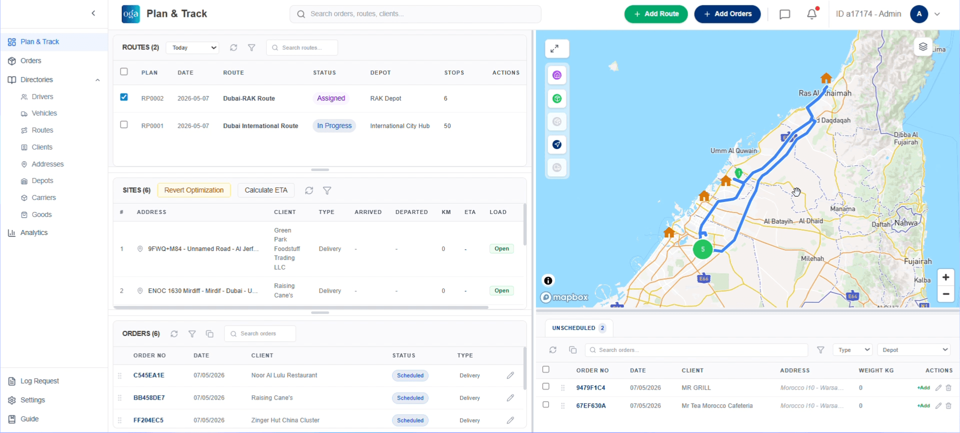OGA Route Planner Dashboard